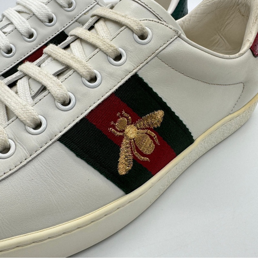Authentic Gucci Ace Bee Embroidered Leather Sneakers White Men's IT 8 US 8.5 - Picture 10 of 16